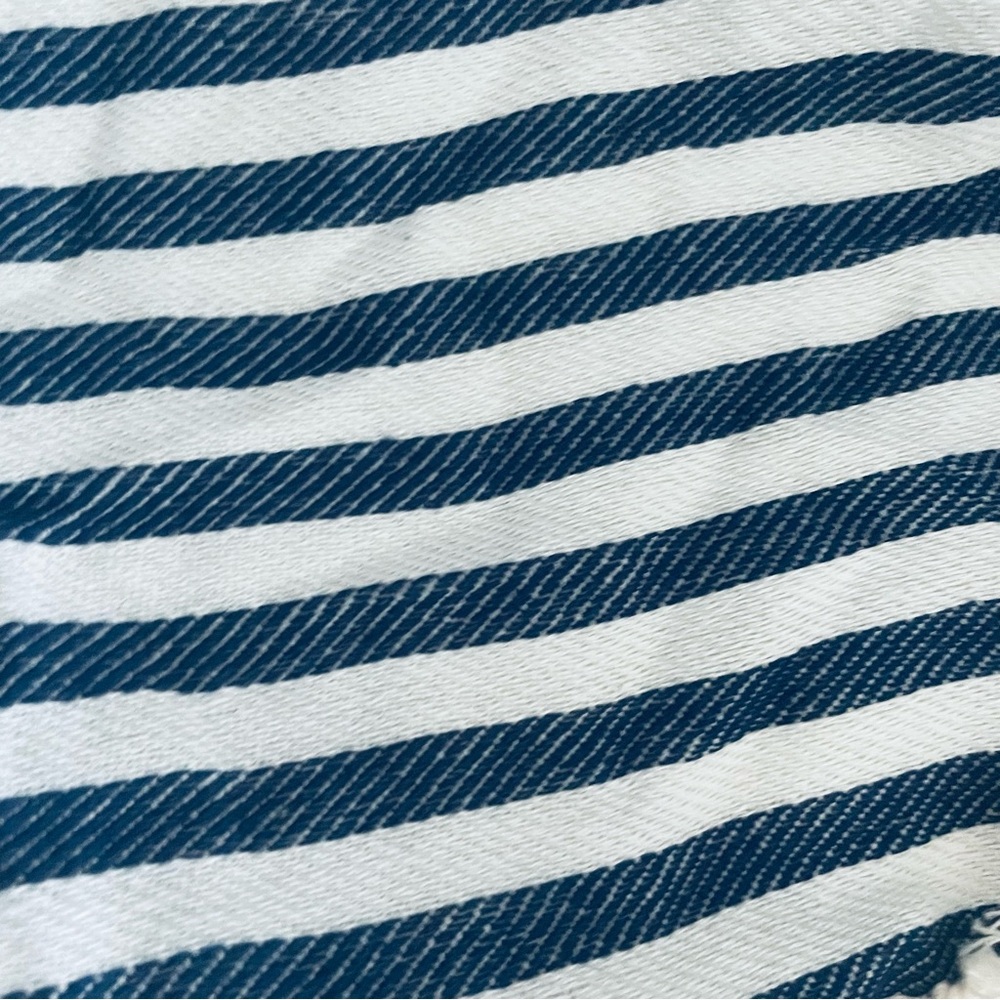 Gold Case Blue and White Stripe Turkish fringe Cotton Peshtamel Towel Wrap - Picture 16 of 16
